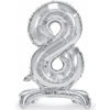 PartyDeco Balónik fóliový Stojacie číslo 8, strieborný 80 cm