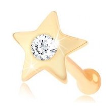Šperky eshop Rovný piercing do nosa zo žltého zlata malá lesklá hviezdička so zirkónom GG96.01