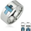 Šperky eshop - Oceľový prsteň - modrý kríž H15.6 - Veľkosť: 51 mm