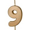 PartyDeco Sviečka tortová číslo 9 zlatá 4,5 cm