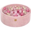 MeowBaby® Velvet detský suchý bazén s guličkami 90x30cm + 200 guličiek – ružová, guličky: bledoružová/ružová/transparentná/perleťová biela