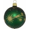 Vianočná ozdoba sklenená guľa s hviezdami zelená, 8 cm