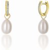 JwL Luxury Pearls Pozlátené kruhové náušnice á la vojvodkyňa Kate s pravou perlou a zirkónmi 3v1 JL0686