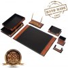 Podložky na stôl - Elegantný SET do kancelárie 8 ks - Orech + čierna koža