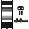 CERANO - Kúpeľňový radiátorový set Franko - ústredné vykurovanie - stredové pripojenie 50 mm - 392W - čierna matná - 1200x500 mm CER-663349