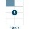 Samolepiace etikety, dĺžka 105 mm, šírka 74 mm, 8 ks na archu A4, 100 listov/bal.