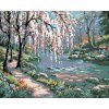 zuty Maľovanie podľa čísel - Ružový strom nad riekou, 100x80 cm, vypnuté plátno na rám (8596530010111)