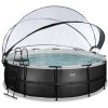 Bazén s krytom pieskovou filtráciou a tepelným čerpadlom Black Leather pool Exit Toys kruhový oceľová konštrukcia 488*122 cm čierny od 6 rokov