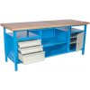 Pracovný stôl so skrinkou a 3 zásuvkami, v.85 x š.200 x h.68,5cm, RAL7035 sivá, RAL5015 modrá - Basic - 1 kus - 1 KS BASIC