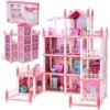 KIK Domček pre bábiky ružová DIY 4 úrovne nábytku