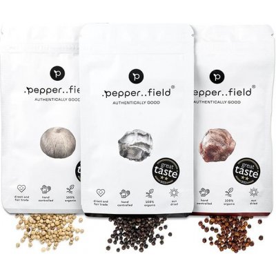 .pepper..field Kampotské korenie čierne, červené a biele – STARTERPACK (3× 20 g)