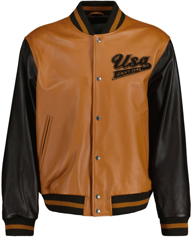 GANT GANT LEATHER VARSITY jacket hnedá