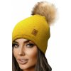 Fashionweek Dámska čiapka s kožušinovou brmbolcom JENOT +flísová podšívka WOOL VERONA Farba: horčicovou, Veľkosť: Universal