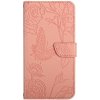 Peňaženkové puzdro Embossing Pattern Motýľ a ruže ružové – Motorola Moto G34 5G