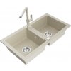 MEXEN/S MEXEN/S - Mario granitový drez 2-bowl vrátane batérie Flora, béžová 6504-69-670401-09