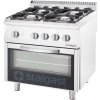 Sporák plynový 4 hořáky (2x5+2x7) s elektrickou troubou, G20 800x700x850 mm | STALGAST, Linia 700 inox