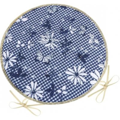 BELLATEX Sedák DITA 79/410 – okrúhly, hladký, priem. 40 cm, modrá kocka s kvetom