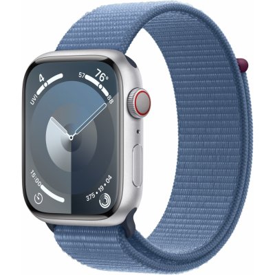 Chytré hodinky Apple Watch Series 9 45mm Cellular Strieborný hliník s ľadovo modrým prevliekacím športovým remienkom (MRMJ3QC/A)