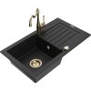 Mexen Pablo, granitový drez 752x436x161 mm, 1-komorový a drezová batéria Carla, čierna, 6510-77-670700-50