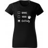 T-ričko Cat lady, dámske tričko Farba trička: Tyrkysová, Farba potlače: Čierna, Veľkosť: XS
