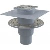 AlcaPlast APV2324 - Podlahová vpusť 105×105/50/75 mm priama, mriežka nerez, nerezová príruba a límec 2. úrovne izolácie, kombinovaná zápachová uzávera SMART