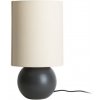 STOLOVÁ LAMPA KERAMICKÁ GUĽA ČIERNA KLOSZ Z PLÁTNA BÉŽOVÁ Ø 16 cm