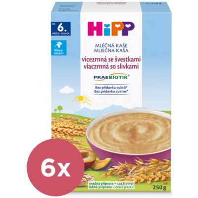 6x HiPP PRAEBIOTIK® Kaša mliečna viaczrnná so slivkami 250 g, 6m+
