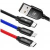 Baseus CAMLT-BSY01 Three Primary Colors 3v1 USB - micro USB / Lightning / USB-C nylonový opletený 3,5A, 1,2m, černý