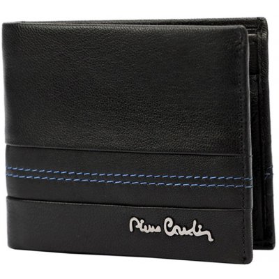 Menšia jednoduchá pánska kožená peňaženka PC s modrým prešitím