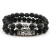 B-TOP Sada náramků z lávových korálků BUDDHA - čierna/strieborná