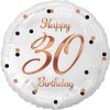 GoDan Balón fóliový biely Happy Birthday 30 rokov narodeniny ružovo-zlatý nápis 45 cm