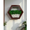 Hexagon šesťuholník s machom v farbe palisander so stabilizovaným machom a prírodnými kameňmi - 30 cm