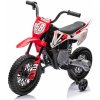 Beneo Elektrická Motorka MOTOCROSS, červená, 12V batéria, EVA mäkké kolesá, Koženkové sedadlo, 2 x 25W Motor, Odpruženie, Kovový rám, MP3 Prehrávač s Bluetoothom, pomocné kolieska