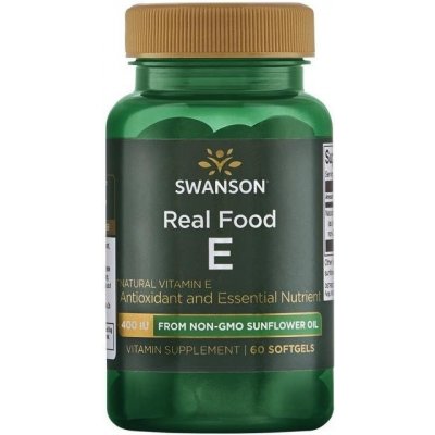 Swanson Real Food E - Vitamin E natural 400IU 60 kaps.