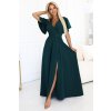 581-8 JENNIFER long dress with a leg slit, sleeves and a neckline - bottle green zelená S NUMOCO 5903938294532