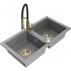 MEXEN/S MEXEN/S - Mario granitový drez 2-bowl vrátane batérie Aster, šedá 6504-71-73450-57-G