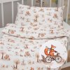 Biante Detské bavlnené posteľné obliečky do postieľky Sandra SA-696 Líšky na bicykloch - hnedé na bielom Do postieľky 100x135 a 40x60 cm