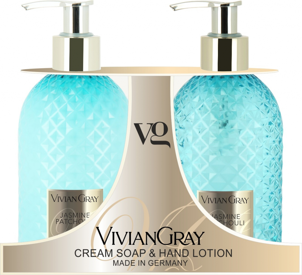 Vivian Gray Jasmine Patchouli krémové tekuté mydlo na ruky 300 ml + hydratačný krém na ruky 300 ml darčeková sada