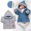 Baby Nellys Rastúci obojstranný svetrík s kapucňou Hand Made modrá-sivá