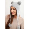 Kesi Dámska zimná čiapka pletená s brmbolcami uška medveď K476 sivá Veľkosť: UNI