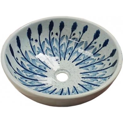 SAPHO PRIORI keramické umývadlo, priemer 41cm, biela s modrým vzorom PI028