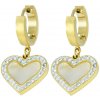 Náušnice srdca visiace s perleťou z chirurgickej ocele zlaté S113205090