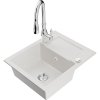 Mexen Enzo, 1-komorový granitový drez 576x465x174 mm a drezová batéria Savita, biela, 6506-20-672601-00