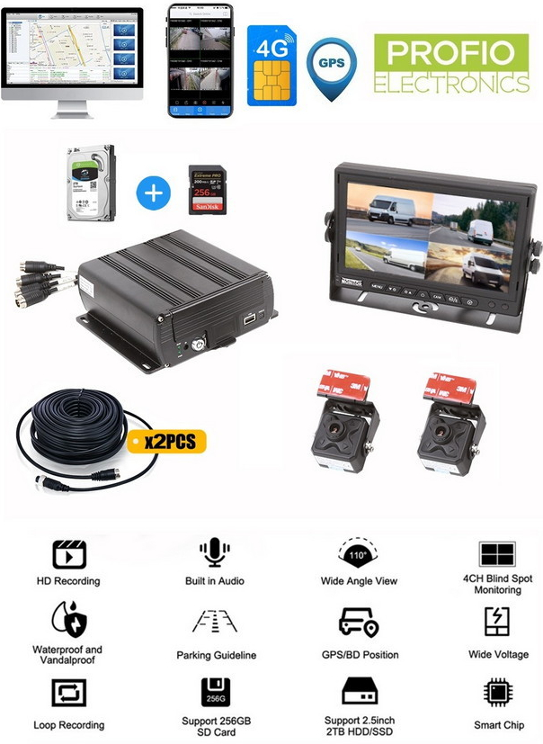PROFIO X7 - kamerový DVR systém 4CH + GPS/WIFI/4G SIM podpora - 256GB/2TB HDD