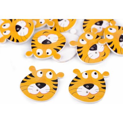 Drevený dekoračný gombík zvieratka - pes, ježko, lienka, tiger - žltá tiger (10 ks)