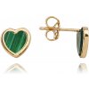 MINET JMG0202GGE00 - Zlaté náušnice srdiečka so zeleným malachitom Au 585/1000 1,35g