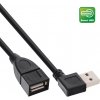 Kábel USB 2.0 A-A M/F 0.2m, High Speed, predlžovací, čierny, zahnutý 90°