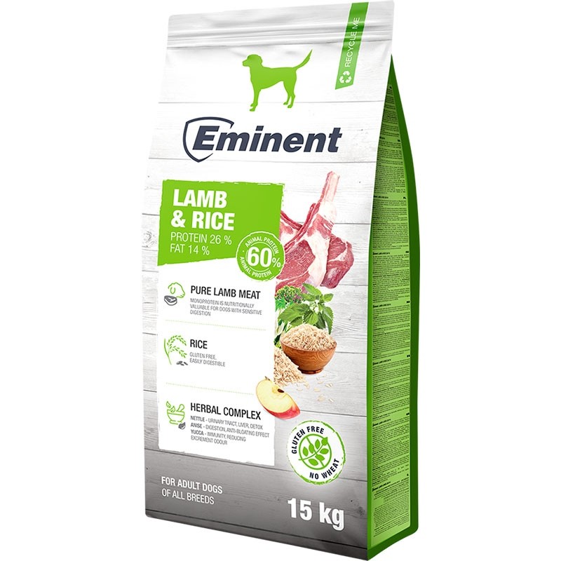 Výdatné Eminent Lamb & Rice 26/14 je kvalitné krmivo pre psa s mäsom a ryžou, ideálne pre zdravie a vitalitu vášho štvornohého kamaráta.