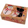 Vianočná darčeková krabica s priehľadom a menovkou - hnedá prírodná snehuliak