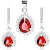 Šperky eshop - Strieborný set 925 - prívesok a náušnice, červená kvapka s čírym obrysom R28.28